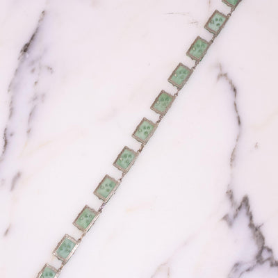 Vintage Art Deco Faux Pressed Jade Panel Style Necklace by Art Deco Era - Vintage Meet Modern Vintage Jewelry - Chicago, Illinois - #oldhollywoodglamour #vintagemeetmodern #designervintage #jewelrybox #antiquejewelry #vintagejewelry