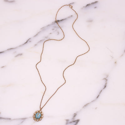 Vintage Art Deco Faux Turquoise Glass Pearl Necklace by Vintage Meet Modern - Vintage Meet Modern Vintage Jewelry - Chicago, Illinois - #oldhollywoodglamour #vintagemeetmodern #designervintage #jewelrybox #antiquejewelry #vintagejewelry