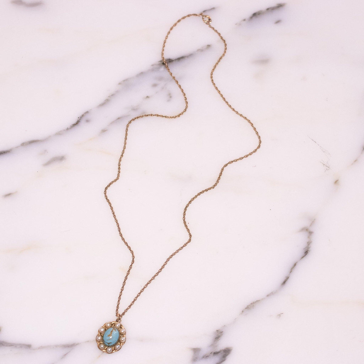 Vintage Art Deco Faux Turquoise Glass Pearl Necklace