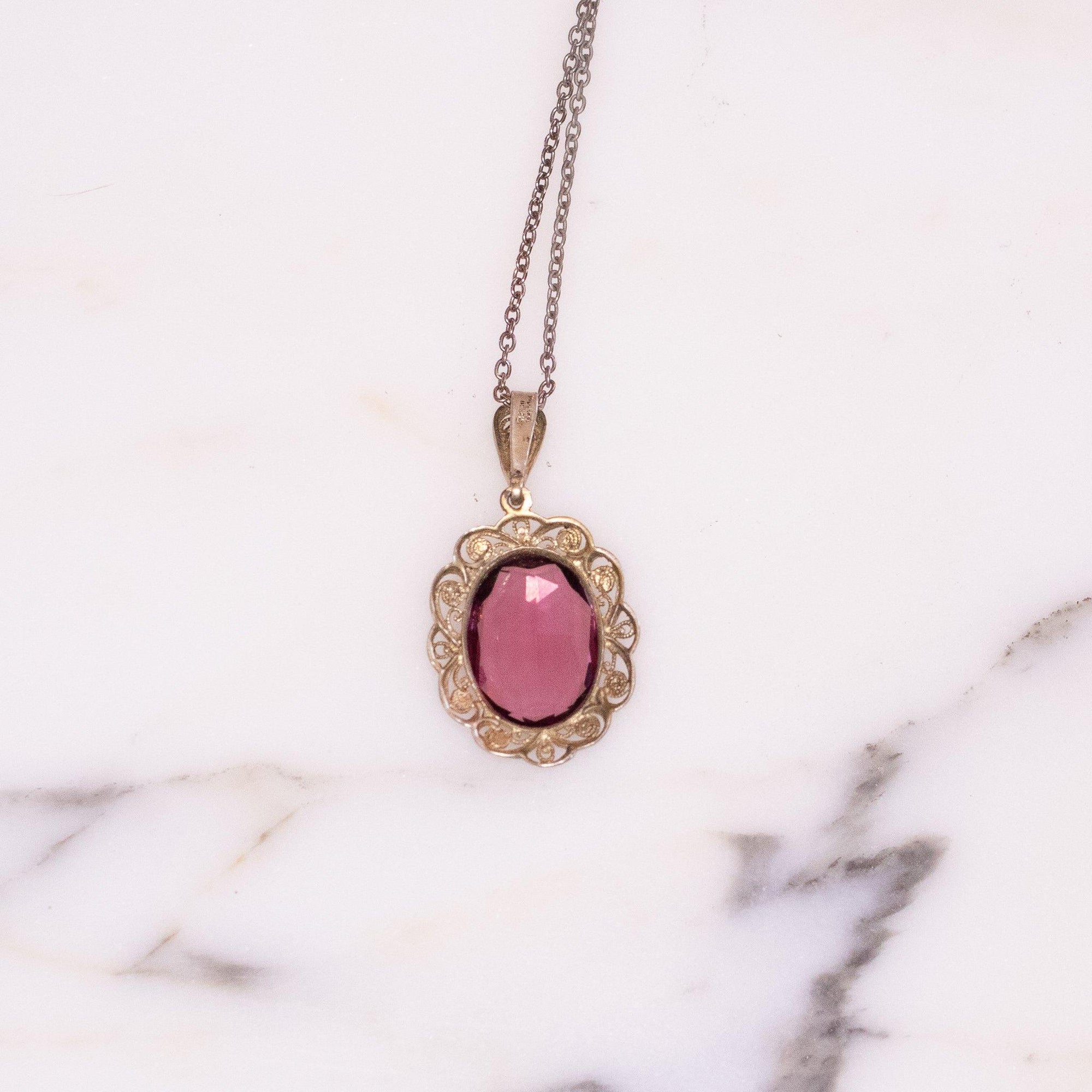Vintage Art Deco Sterling Silver Purple Amethyst Oval Crystal Pendant Necklace by Hallmarked Sterling Silver - Vintage Meet Modern Vintage Jewelry - Chicago, Illinois - #oldhollywoodglamour #vintagemeetmodern #designervintage #jewelrybox #antiquejewelry #vintagejewelry