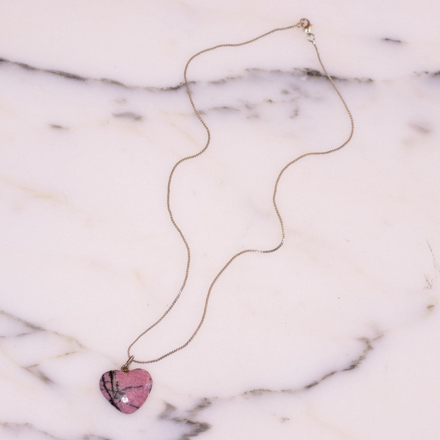 Vintage Pink Rhodonite Polished Gemstone Necklace by Artisan Made - Vintage Meet Modern Vintage Jewelry - Chicago, Illinois - #oldhollywoodglamour #vintagemeetmodern #designervintage #jewelrybox #antiquejewelry #vintagejewelry