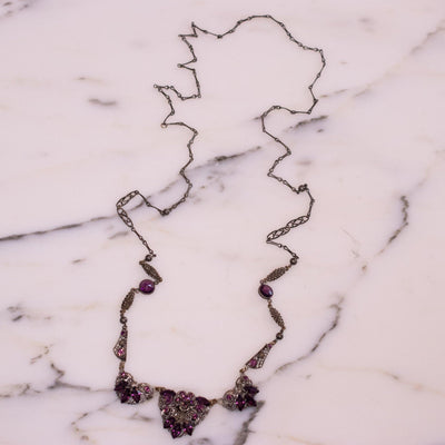 Vintage Purple Amethyst Crystal and Silver Filigree Statement Necklace by Czech - Vintage Meet Modern Vintage Jewelry - Chicago, Illinois - #oldhollywoodglamour #vintagemeetmodern #designervintage #jewelrybox #antiquejewelry #vintagejewelry