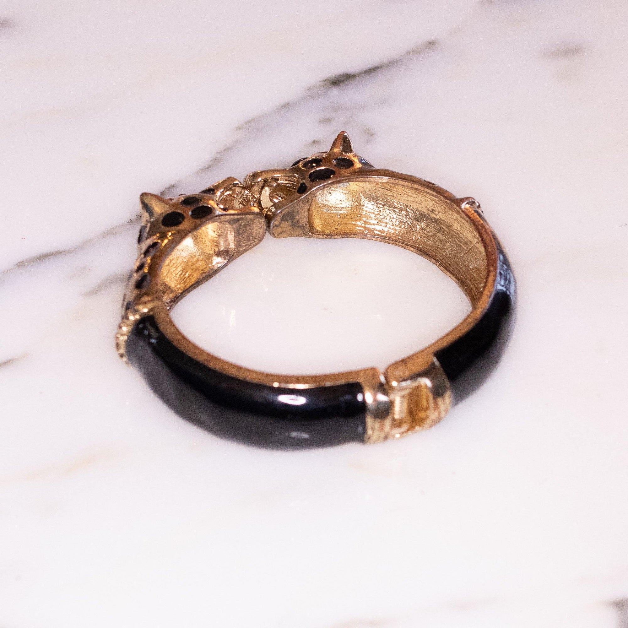 Vintage Double Leopard Hinged Bracelet by Unsigned Beauty - Vintage Meet Modern Vintage Jewelry - Chicago, Illinois - #oldhollywoodglamour #vintagemeetmodern #designervintage #jewelrybox #antiquejewelry #vintagejewelry