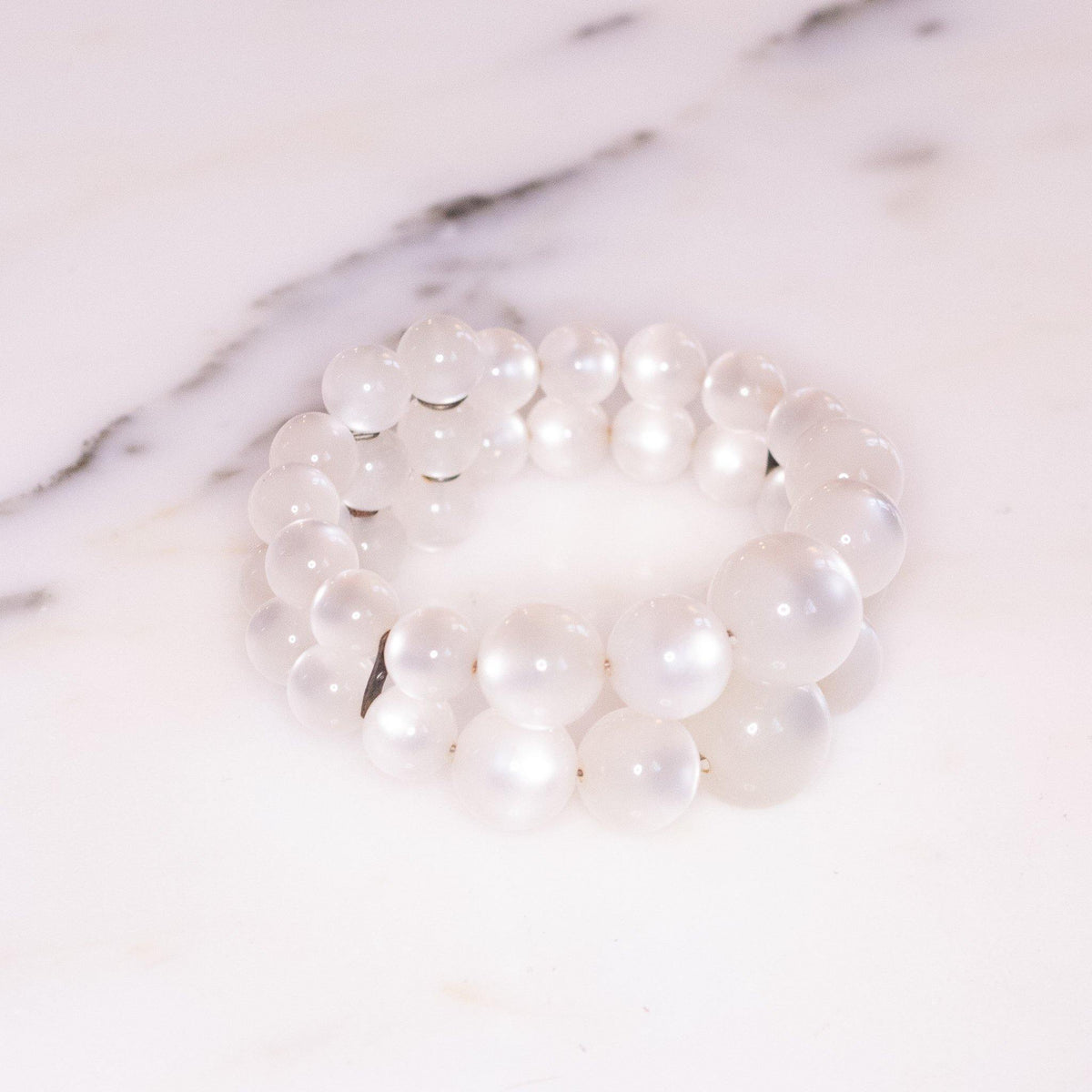 Vintage Lucite White Moonglow Double Strand Expansion Bracelet