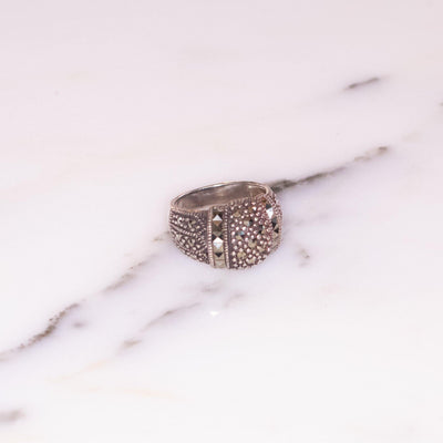 Vintage Sterling Silver Marcasite Domed Band Ring by Marcasite - Vintage Meet Modern Vintage Jewelry - Chicago, Illinois - #oldhollywoodglamour #vintagemeetmodern #designervintage #jewelrybox #antiquejewelry #vintagejewelry
