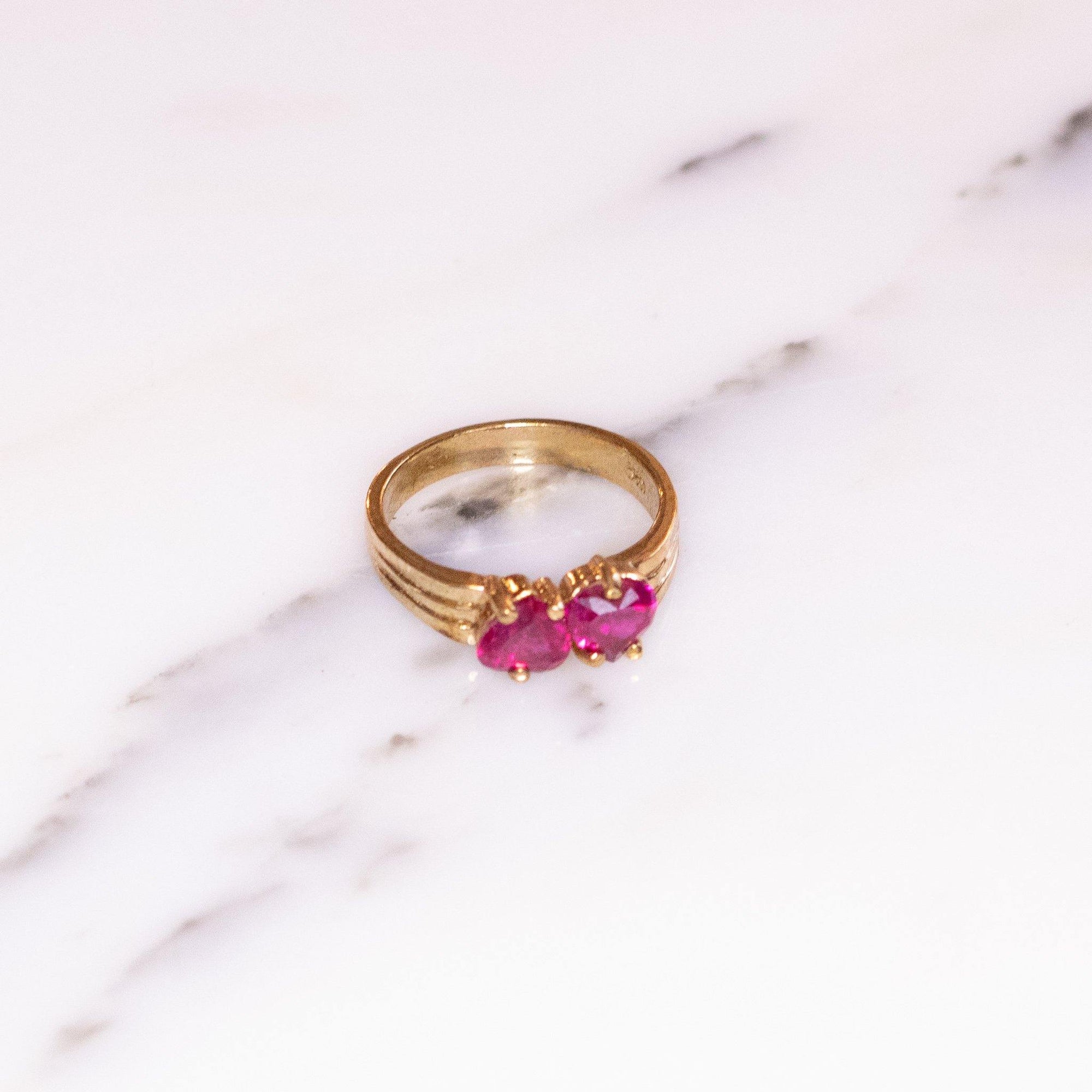 Pink Tourmaline Crystal Double Heart Band Ring by Vintage Meet Modern - Vintage Meet Modern Vintage Jewelry - Chicago, Illinois - #oldhollywoodglamour #vintagemeetmodern #designervintage #jewelrybox #antiquejewelry #vintagejewelry