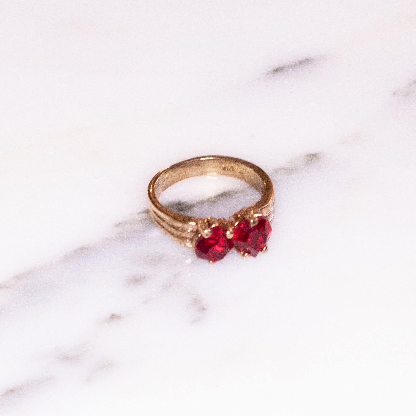 Garnet Crystal Double Heart Band Ring