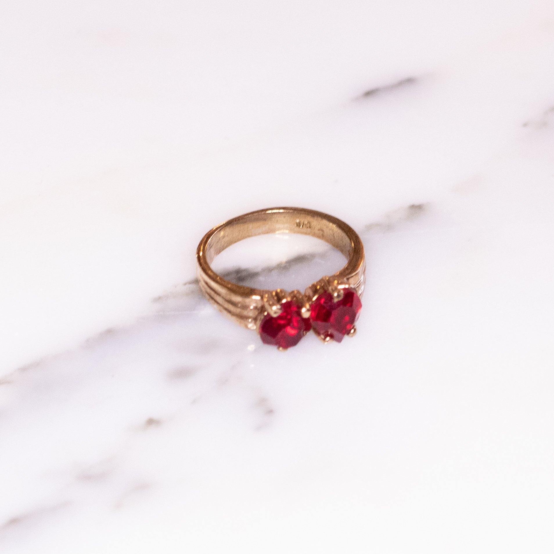 Garnet Crystal Double Heart Band Ring by Vintage Meet Modern - Vintage Meet Modern Vintage Jewelry - Chicago, Illinois - #oldhollywoodglamour #vintagemeetmodern #designervintage #jewelrybox #antiquejewelry #vintagejewelry