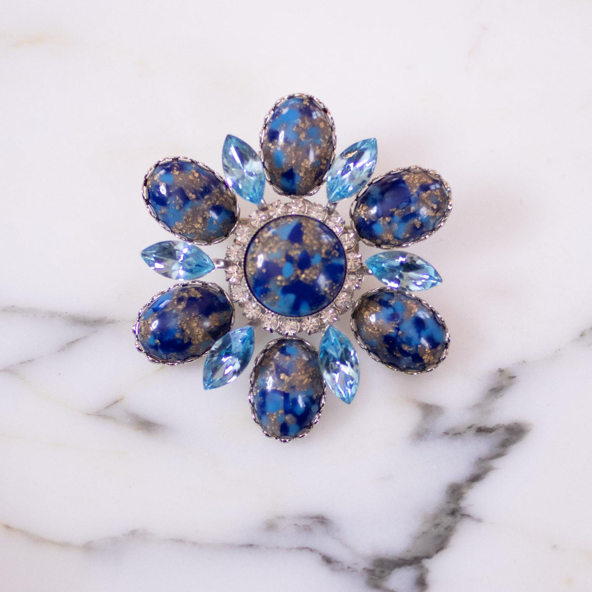 Vintage Blue and Gold Statement Brooch