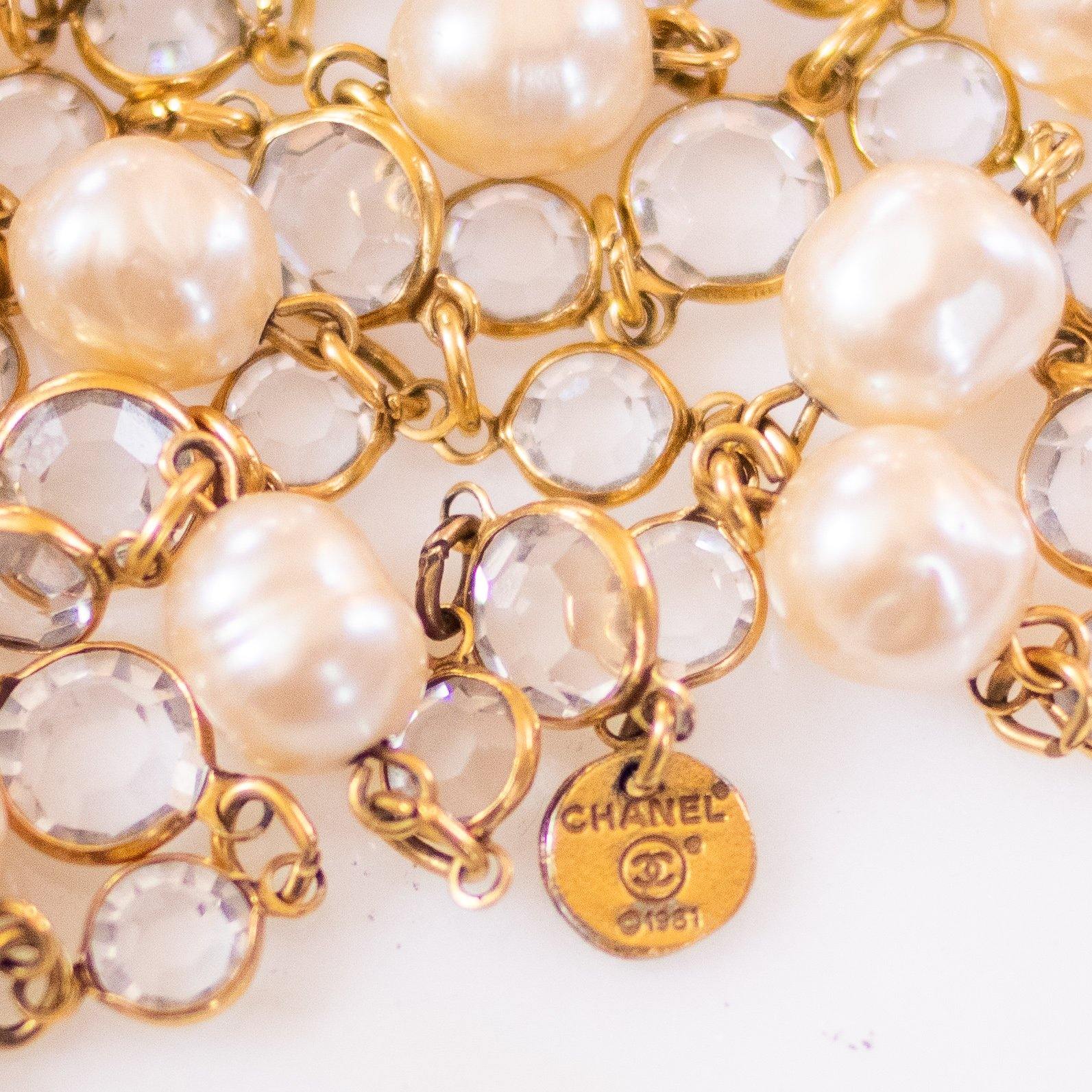 Vintage Chanel Bezel Set Crystal and Pearl Chicklet Sautoir Necklace by Chanel - Vintage Meet Modern Vintage Jewelry - Chicago, Illinois - #oldhollywoodglamour #vintagemeetmodern #designervintage #jewelrybox #antiquejewelry #vintagejewelry