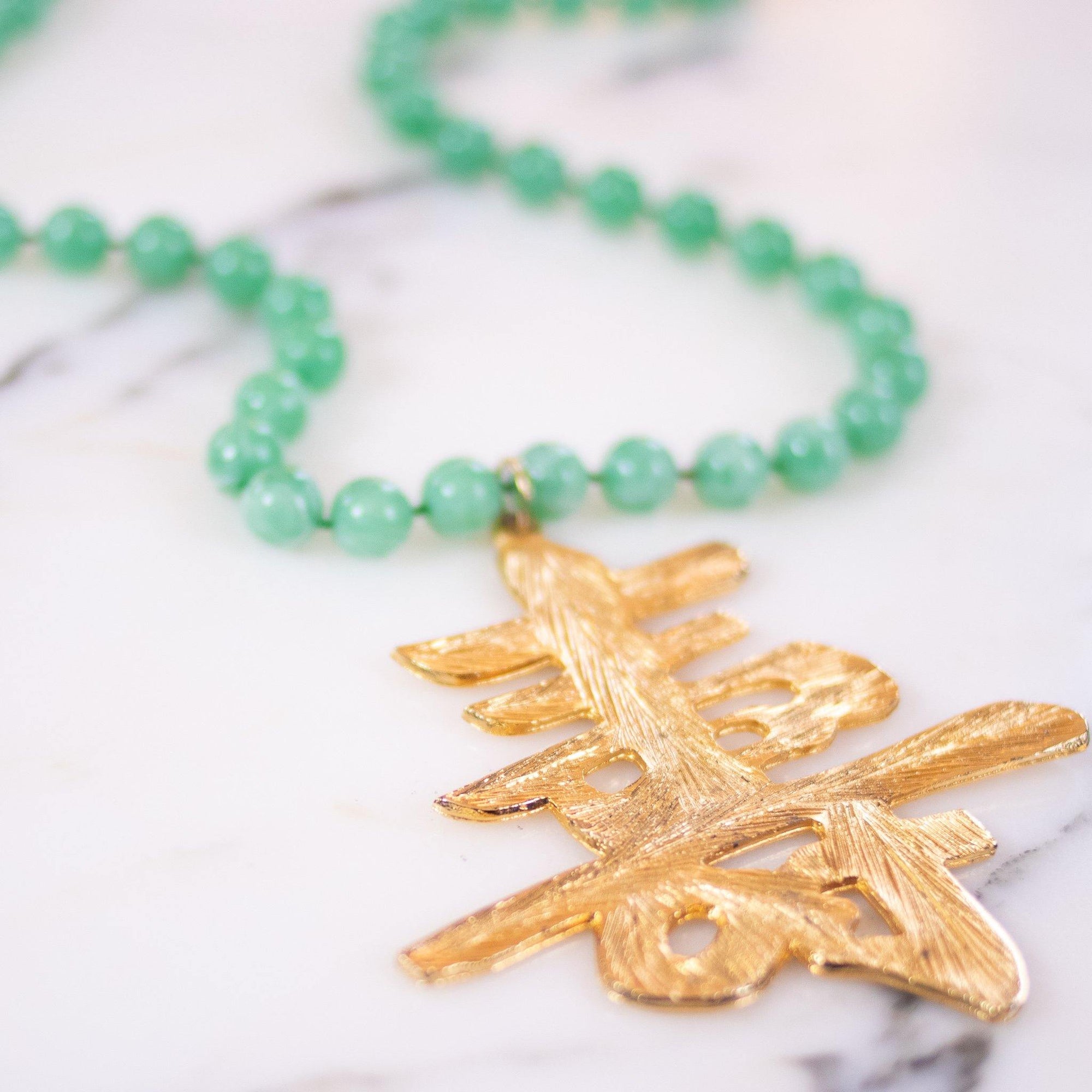 Vintage Lisner Huge Asian Character and Faux Jade Bead Statement Necklace by Lisner - Vintage Meet Modern Vintage Jewelry - Chicago, Illinois - #oldhollywoodglamour #vintagemeetmodern #designervintage #jewelrybox #antiquejewelry #vintagejewelry