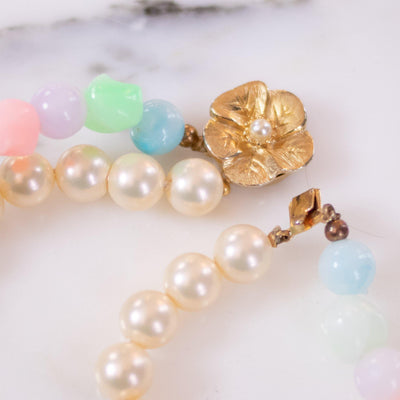 Vintage Faux Pearl and Green, Pink, Purple, Blue Bead Double Strand Necklace by Unsigned Beauty - Vintage Meet Modern Vintage Jewelry - Chicago, Illinois - #oldhollywoodglamour #vintagemeetmodern #designervintage #jewelrybox #antiquejewelry #vintagejewelry