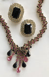 Vintage Kramer NY Pink and Black Rhinestone Tassel Necklace by Vintage Meet Modern - Vintage Meet Modern Vintage Jewelry - Chicago, Illinois - #oldhollywoodglamour #vintagemeetmodern #designervintage #jewelrybox #antiquejewelry #vintagejewelry
