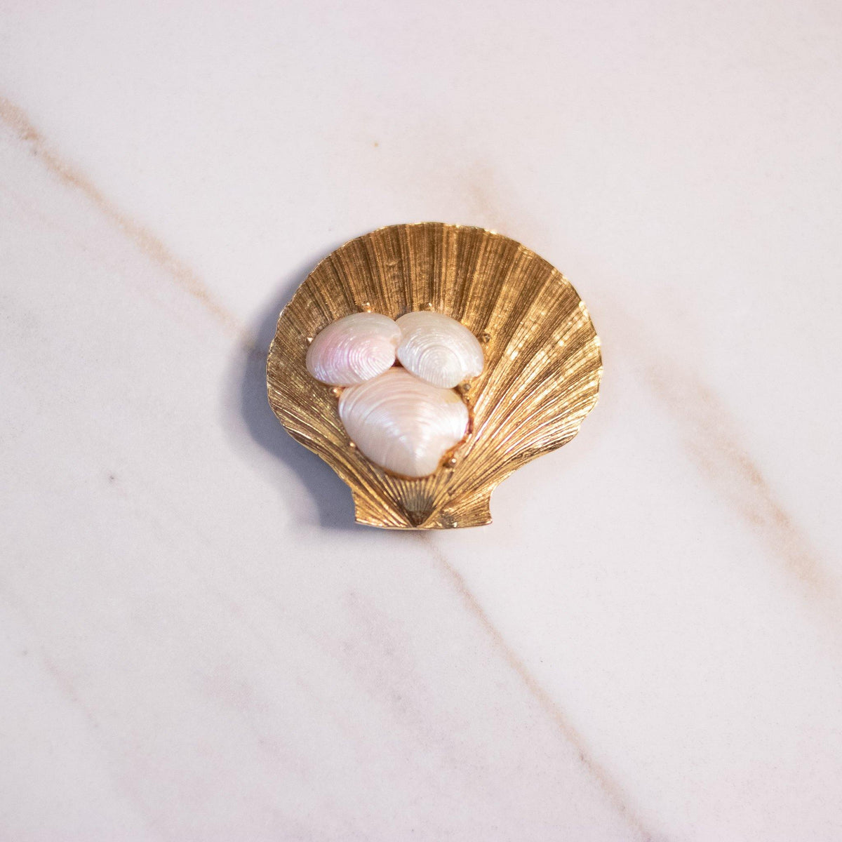 Vintage Capri Gold Shell Brooch with Mini Mother of Pearl Shells