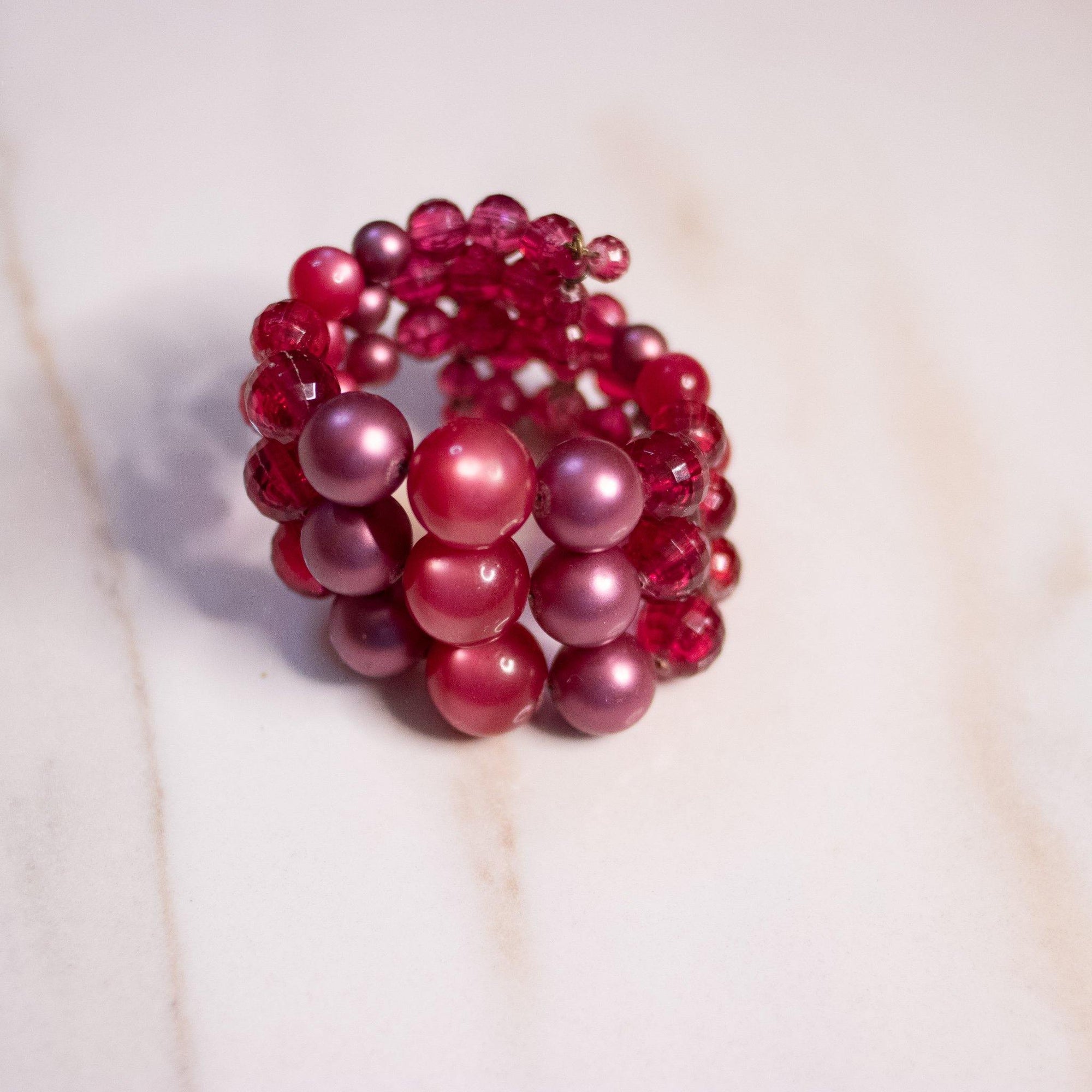 Vintage Retro Red Triple Bead Coil Bracelet by Unsigned Beauty - Vintage Meet Modern Vintage Jewelry - Chicago, Illinois - #oldhollywoodglamour #vintagemeetmodern #designervintage #jewelrybox #antiquejewelry #vintagejewelry