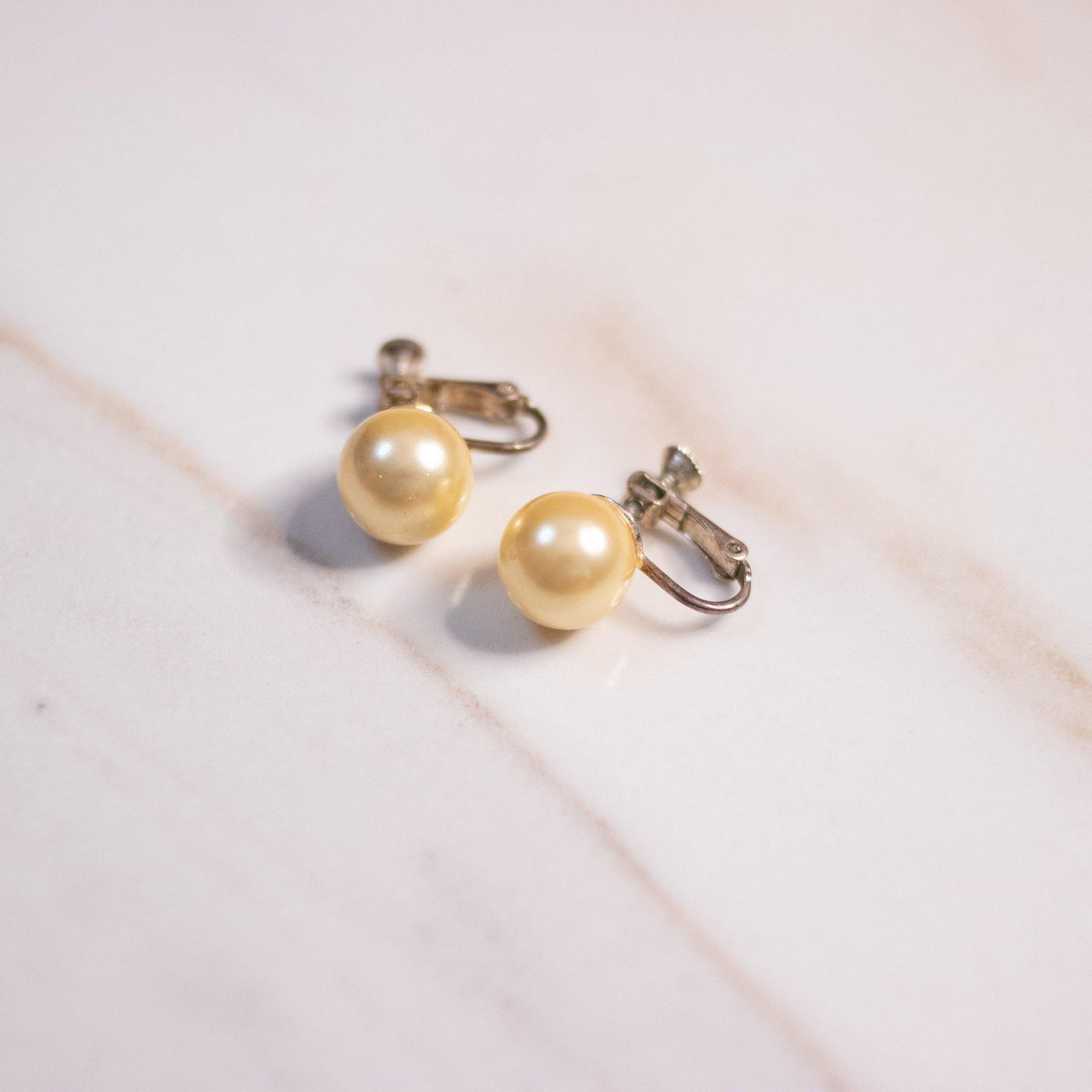 Vintage Creamy Yellow Faux Pearl Earrings