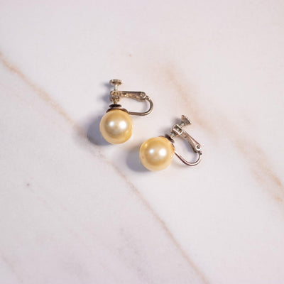 Vintage Creamy Yellow Faux Pearl Earrings by Majorica - Vintage Meet Modern Vintage Jewelry - Chicago, Illinois - #oldhollywoodglamour #vintagemeetmodern #designervintage #jewelrybox #antiquejewelry #vintagejewelry