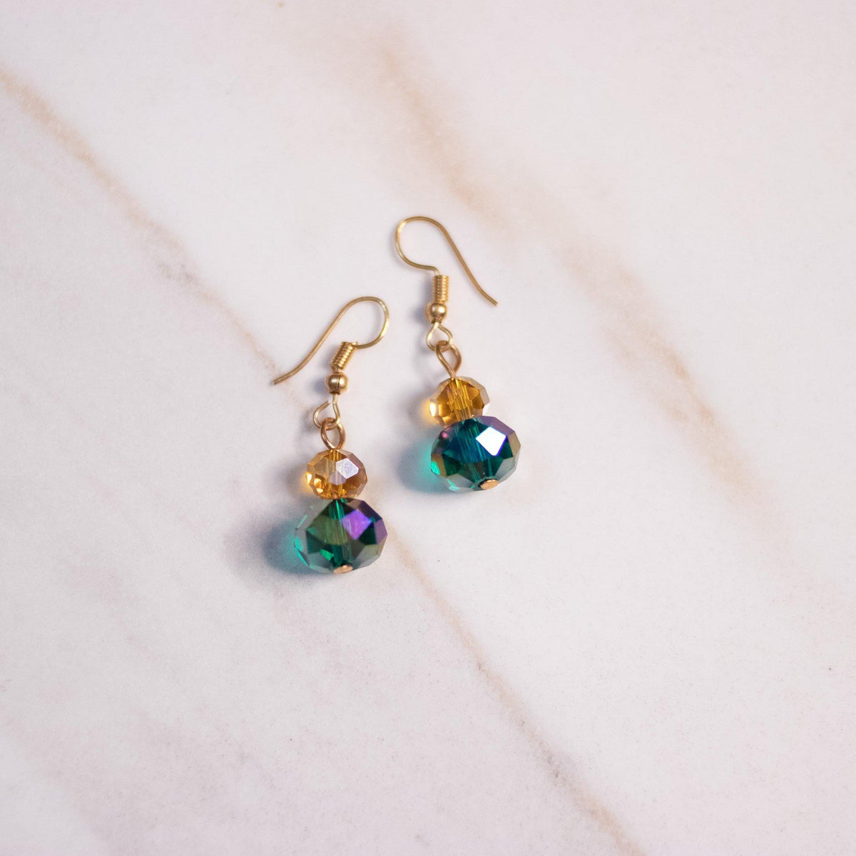 Vintage Peacock and Gold Dangling Bead Earrings