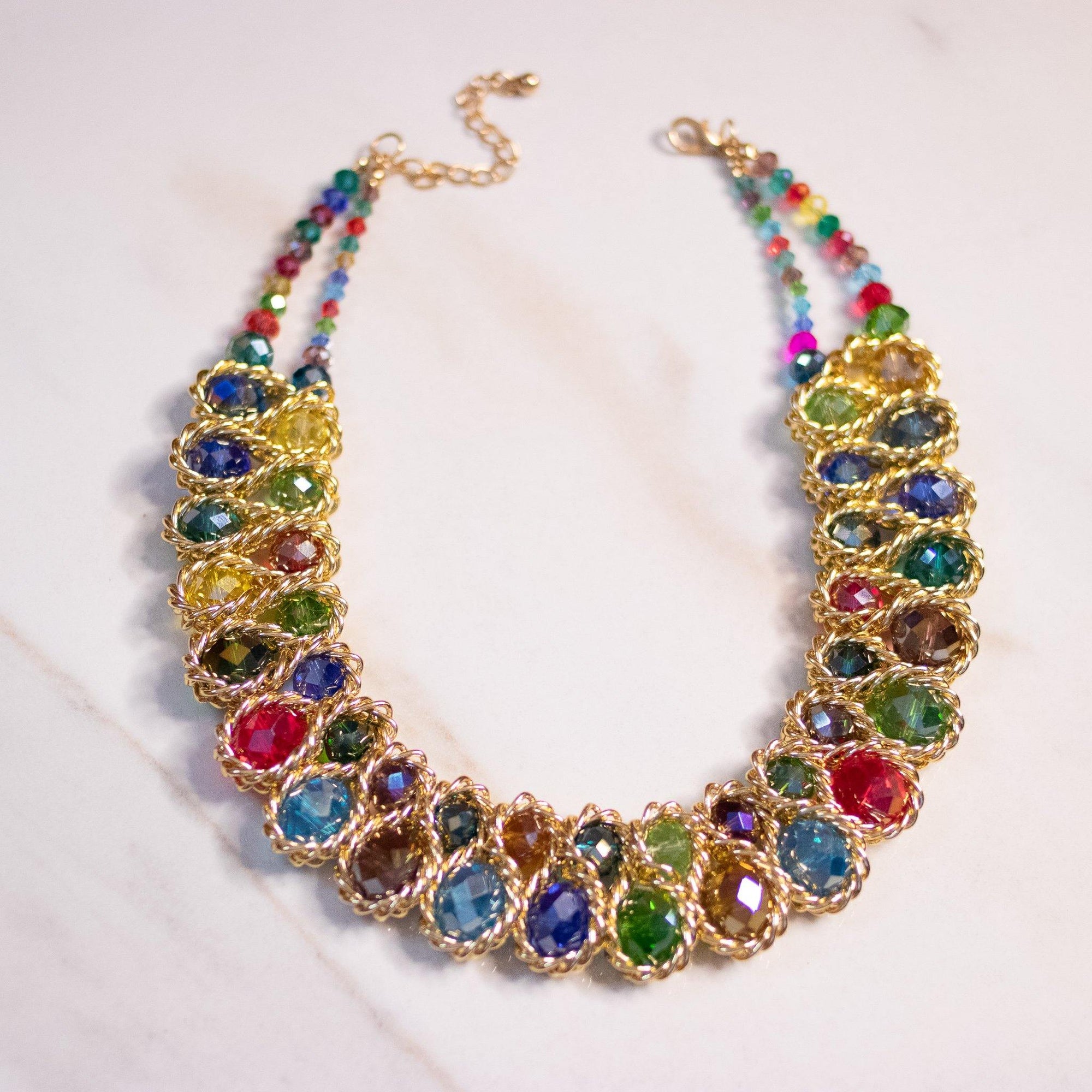 Vintage Rainbow Crystal Bib Necklace by Unsigned Beauty - Vintage Meet Modern Vintage Jewelry - Chicago, Illinois - #oldhollywoodglamour #vintagemeetmodern #designervintage #jewelrybox #antiquejewelry #vintagejewelry