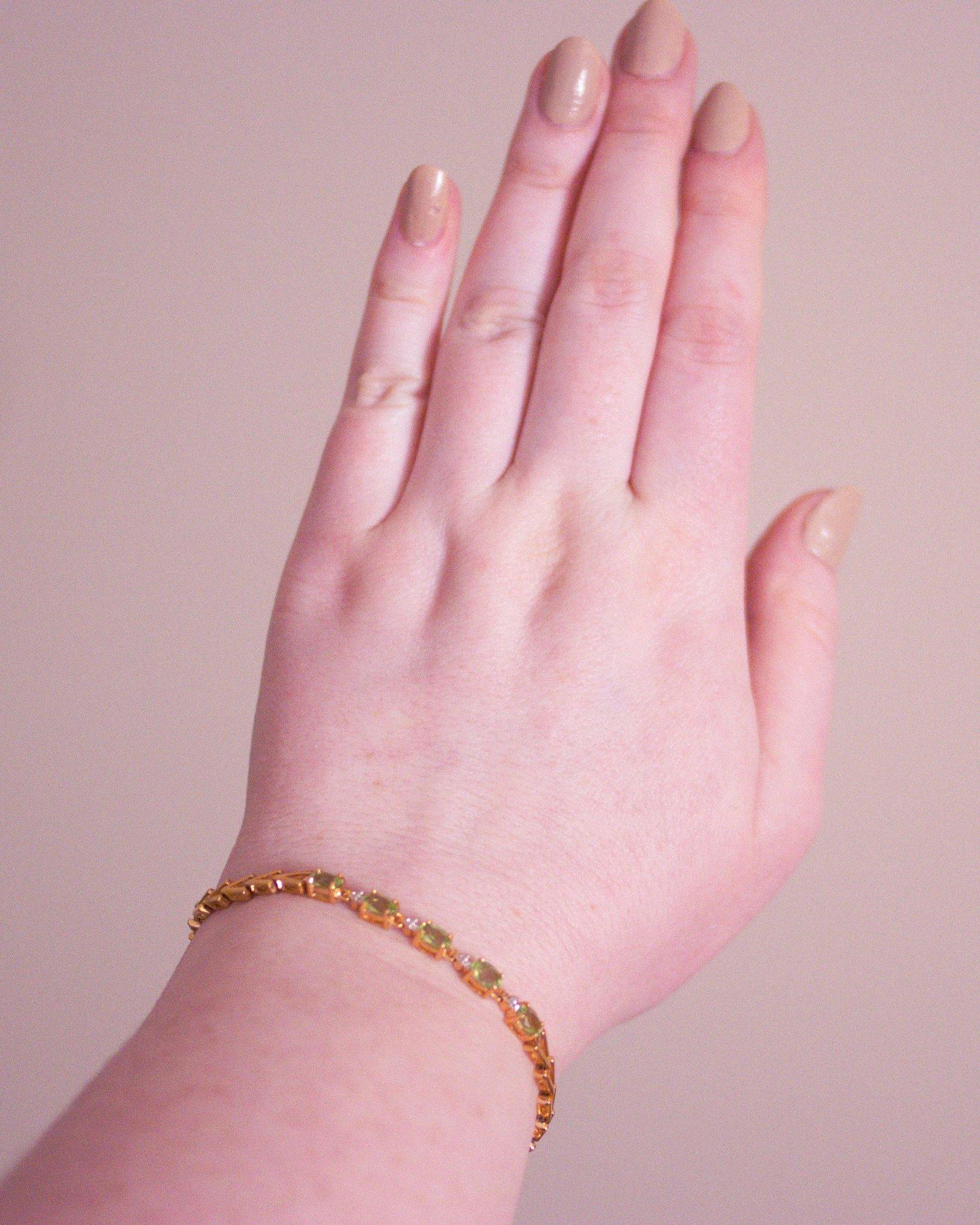 Vintage Peridot Tennis Bracelet 18kt Gold Over Sterling Silver by Peridot - Vintage Meet Modern Vintage Jewelry - Chicago, Illinois - #oldhollywoodglamour #vintagemeetmodern #designervintage #jewelrybox #antiquejewelry #vintagejewelry