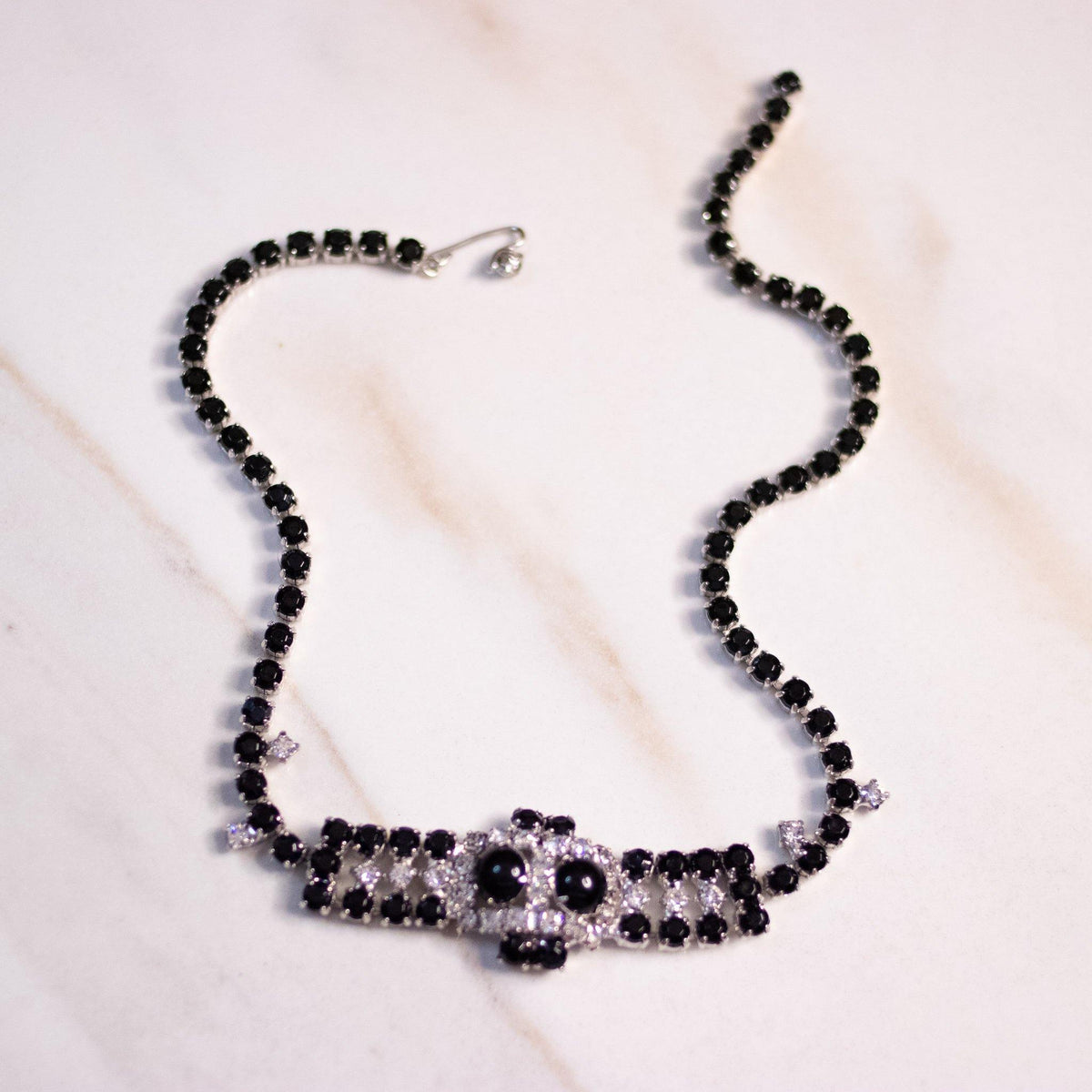 Vintage Jet Cabochon and Rhinestone Choker Necklace