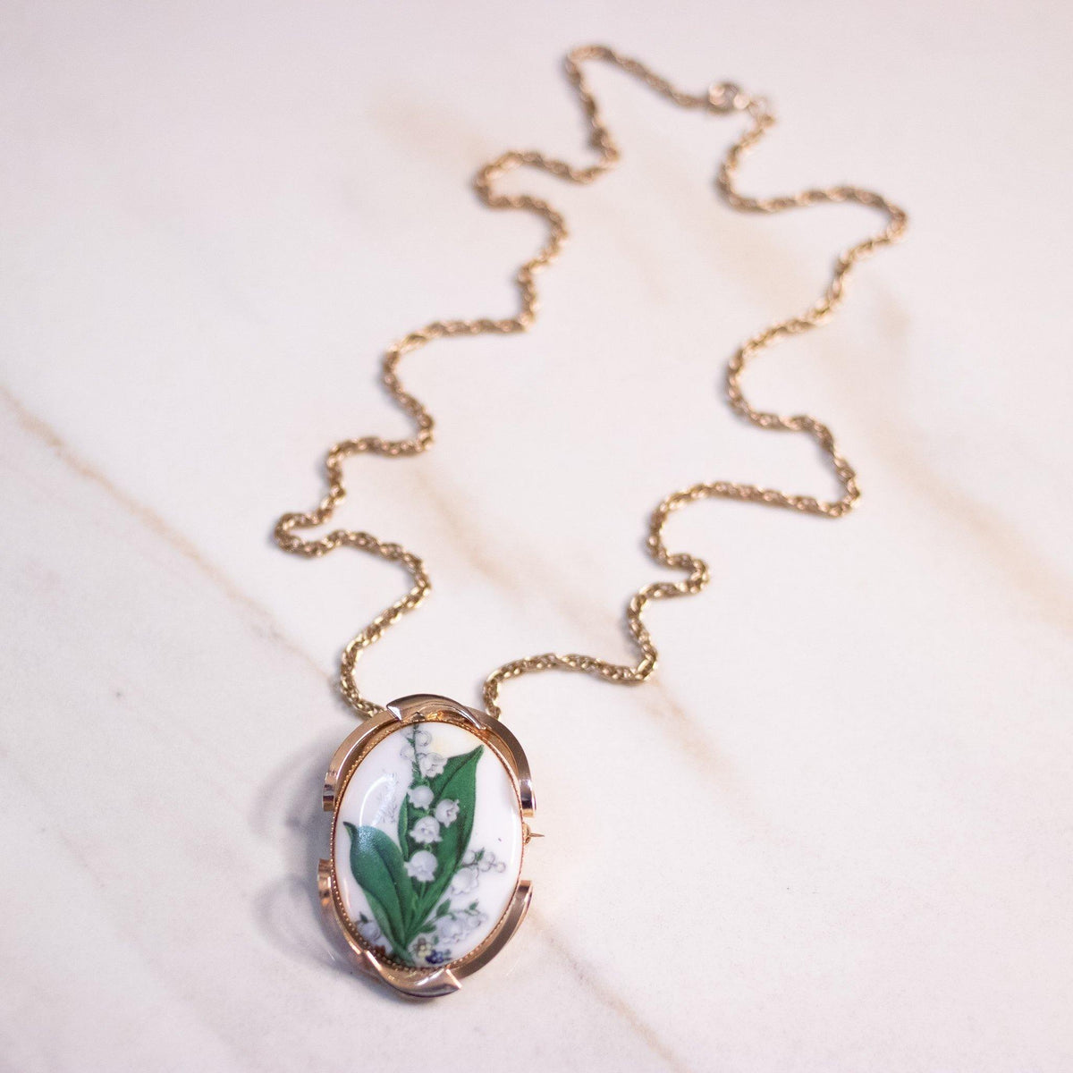 Vintage Lily of the Valley Limoges Pendant Necklace