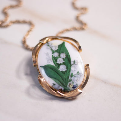 Vintage Lily of the Valley Limoges Pendant Necklace by Unsigned Beauty - Vintage Meet Modern Vintage Jewelry - Chicago, Illinois - #oldhollywoodglamour #vintagemeetmodern #designervintage #jewelrybox #antiquejewelry #vintagejewelry