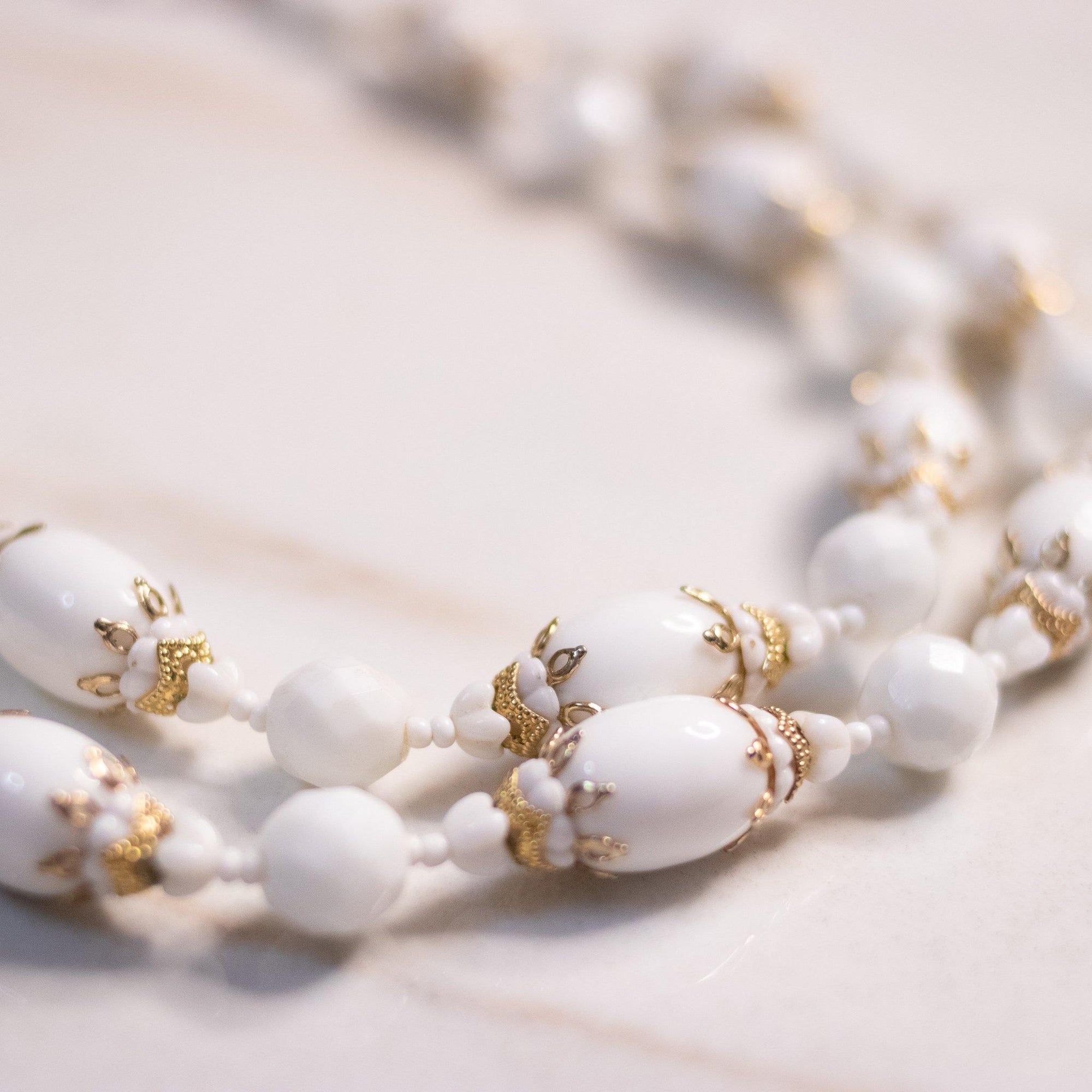 Vintage Vendome Milk Glass and White Bead Double Strand Necklace by Vendome - Vintage Meet Modern Vintage Jewelry - Chicago, Illinois - #oldhollywoodglamour #vintagemeetmodern #designervintage #jewelrybox #antiquejewelry #vintagejewelry