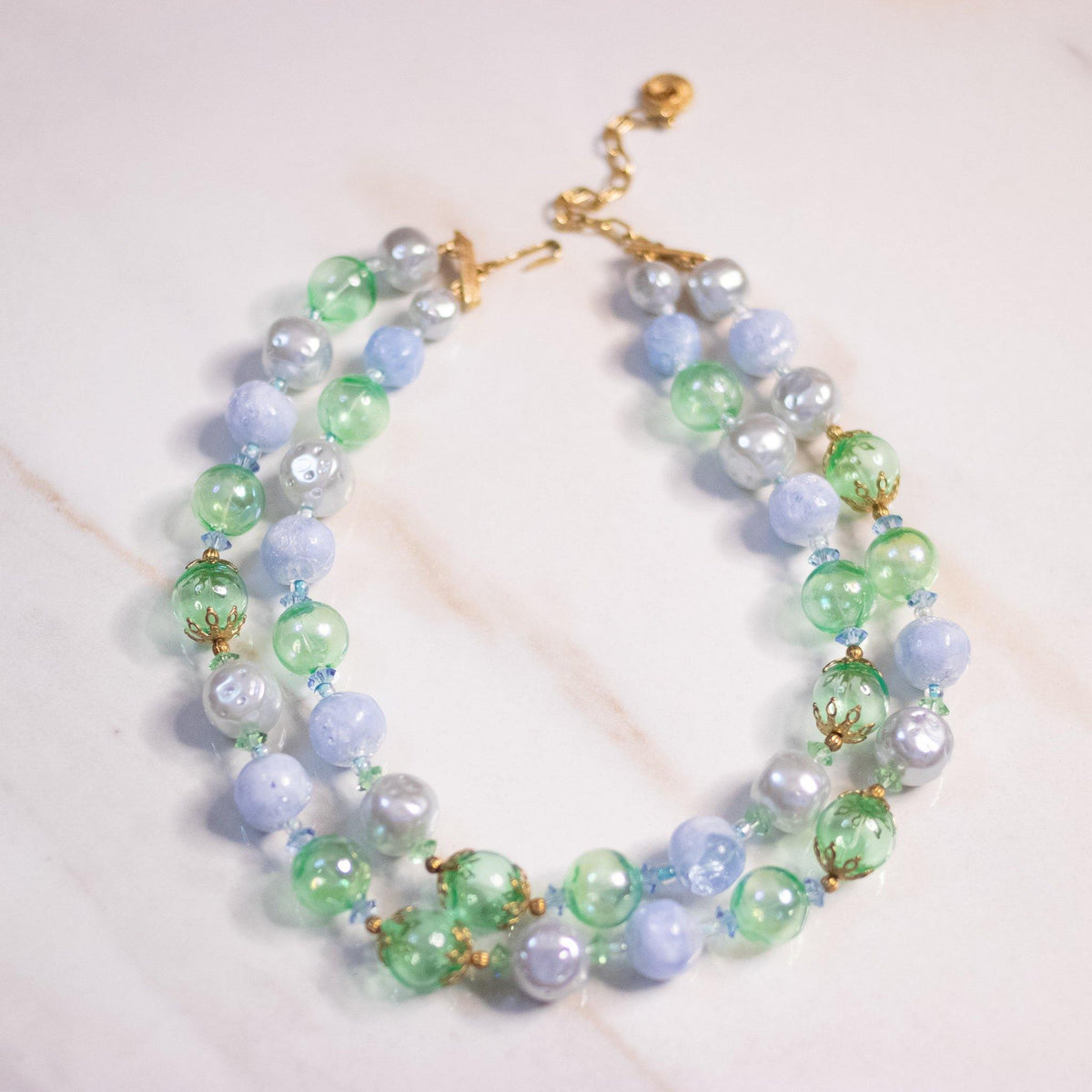 Vintage Lisner Blue and Green Double Strand Necklace