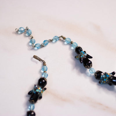 Vintage Black and Blue Venetian Glass Bead Necklace by Italian Lampwork - Vintage Meet Modern Vintage Jewelry - Chicago, Illinois - #oldhollywoodglamour #vintagemeetmodern #designervintage #jewelrybox #antiquejewelry #vintagejewelry