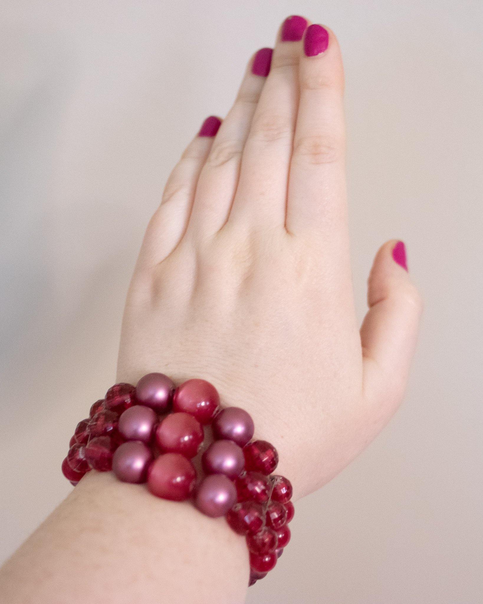 Vintage Retro Red Triple Bead Coil Bracelet by Unsigned Beauty - Vintage Meet Modern Vintage Jewelry - Chicago, Illinois - #oldhollywoodglamour #vintagemeetmodern #designervintage #jewelrybox #antiquejewelry #vintagejewelry