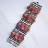 Vintage Gothic Revival Wide Panel Bracelet with Rose Lucite by Unsigned Beauty - Vintage Meet Modern Vintage Jewelry - Chicago, Illinois - #oldhollywoodglamour #vintagemeetmodern #designervintage #jewelrybox #antiquejewelry #vintagejewelry