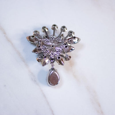 Vintage Smoke and Aurora Borealis Rhinestone Brooch with Dangling Charm by West Germany - Vintage Meet Modern Vintage Jewelry - Chicago, Illinois - #oldhollywoodglamour #vintagemeetmodern #designervintage #jewelrybox #antiquejewelry #vintagejewelry