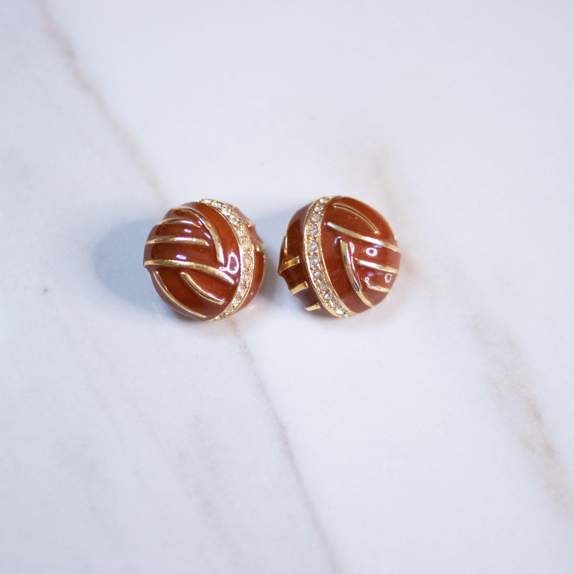 Vintage Geoffrey Beene Orange Statement Earrings with Diamante Pave Rhinestones by Geoffrey Beene - Vintage Meet Modern Vintage Jewelry - Chicago, Illinois - #oldhollywoodglamour #vintagemeetmodern #designervintage #jewelrybox #antiquejewelry #vintagejewelry