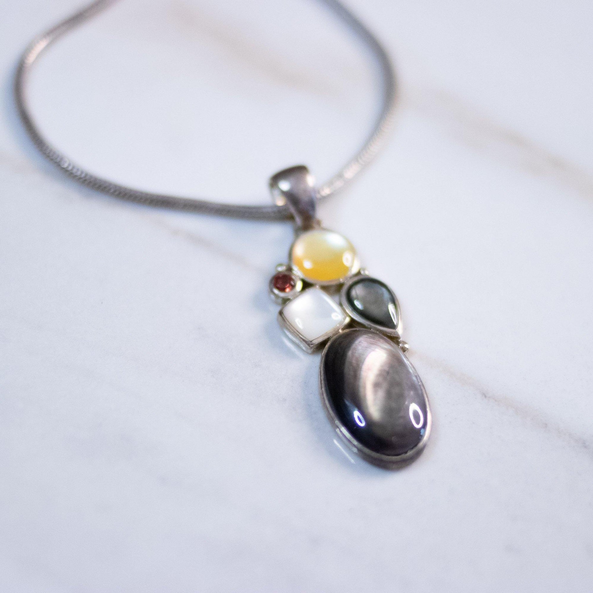 Vintage Sterling Silver Mother Of Pearl Modernist Style Necklace by Sterling Silver - Vintage Meet Modern Vintage Jewelry - Chicago, Illinois - #oldhollywoodglamour #vintagemeetmodern #designervintage #jewelrybox #antiquejewelry #vintagejewelry