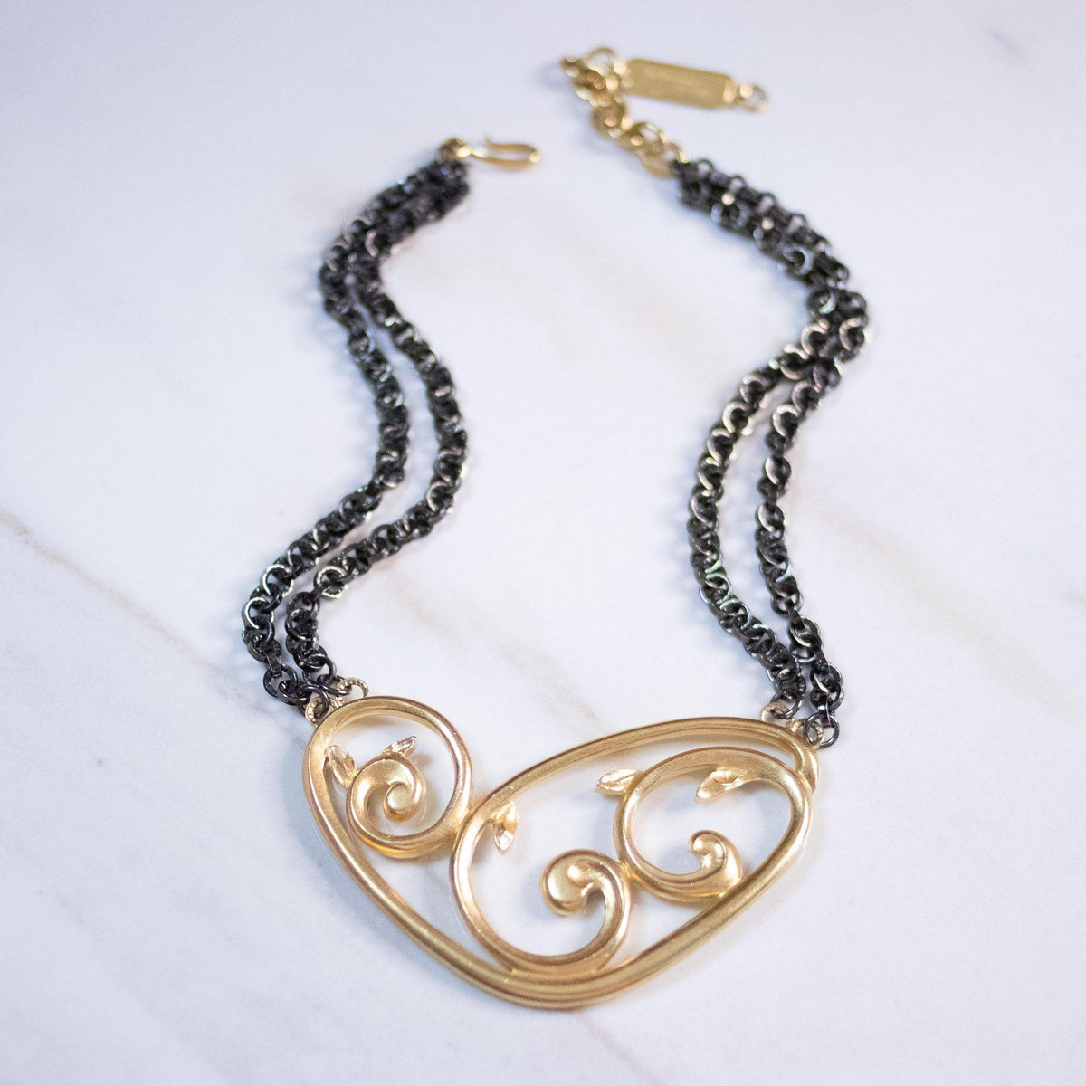 Rare Yves Saint Laurent Gold and Gunmetal Modernist Statement Necklace, Signed Number