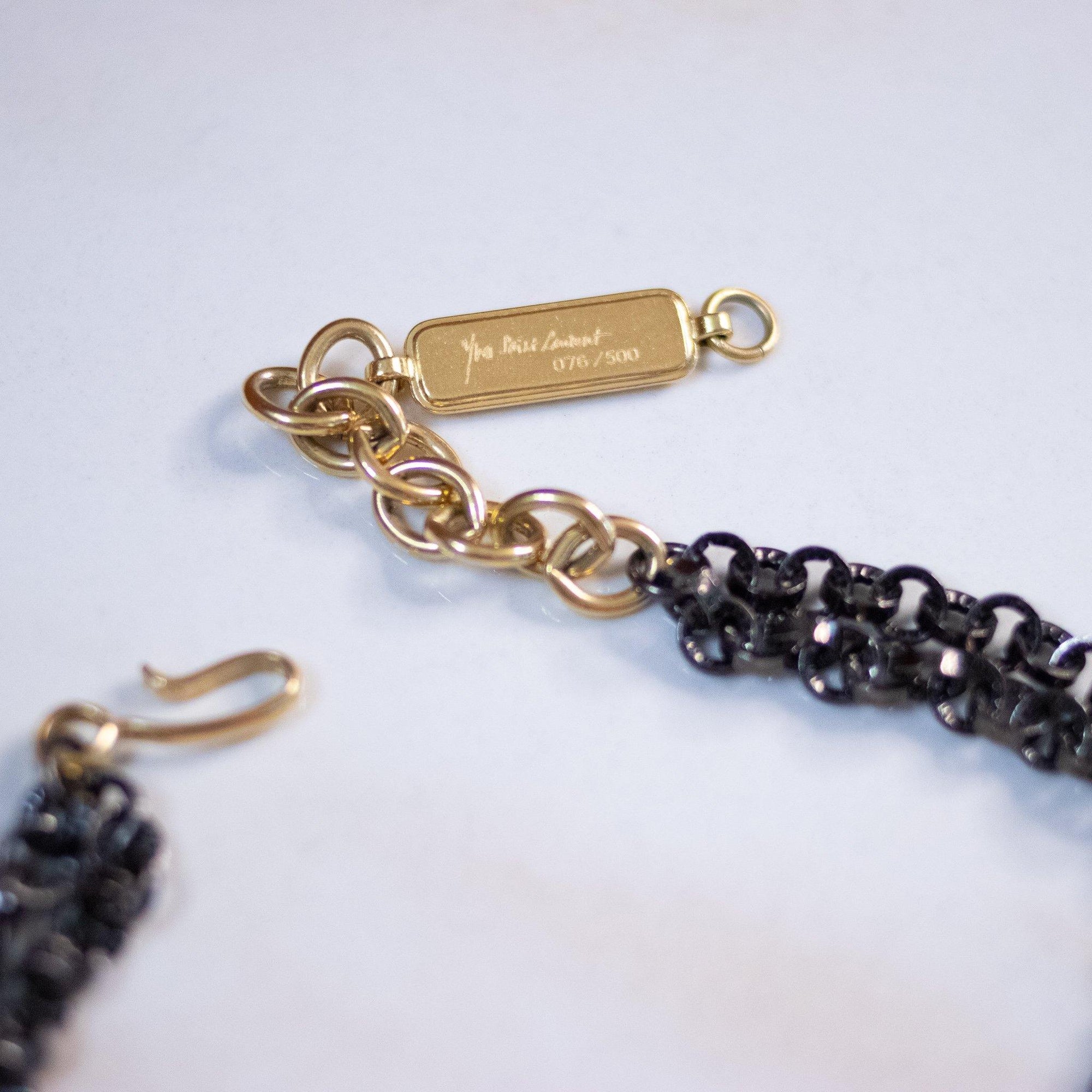 Rare Yves Saint Laurent Gold and Gunmetal Modernist Statement Necklace, Signed Number by Yves Saint Laurent - Vintage Meet Modern Vintage Jewelry - Chicago, Illinois - #oldhollywoodglamour #vintagemeetmodern #designervintage #jewelrybox #antiquejewelry #vintagejewelry