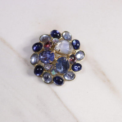 Vintage Shades of Blue Rhinestone Domed Brooch by Unsigned Beauty - Vintage Meet Modern Vintage Jewelry - Chicago, Illinois - #oldhollywoodglamour #vintagemeetmodern #designervintage #jewelrybox #antiquejewelry #vintagejewelry