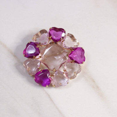 Vintage Pink and Purple Double Crystal Heart Brooch by Unsigned Beauty - Vintage Meet Modern Vintage Jewelry - Chicago, Illinois - #oldhollywoodglamour #vintagemeetmodern #designervintage #jewelrybox #antiquejewelry #vintagejewelry