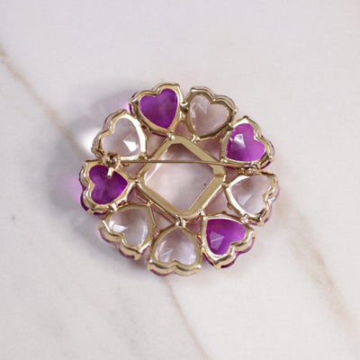 Vintage Pink and Purple Double Crystal Heart Brooch by Unsigned Beauty - Vintage Meet Modern Vintage Jewelry - Chicago, Illinois - #oldhollywoodglamour #vintagemeetmodern #designervintage #jewelrybox #antiquejewelry #vintagejewelry