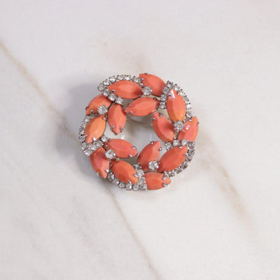 Vintage Weiss Coral and Diamante Rhinestone Brooch by Weiss - Vintage Meet Modern Vintage Jewelry - Chicago, Illinois - #oldhollywoodglamour #vintagemeetmodern #designervintage #jewelrybox #antiquejewelry #vintagejewelry