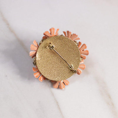 Vintage Peach Painted Enamel Flower Brooch with Rhinestones by Unsigned Beauty - Vintage Meet Modern Vintage Jewelry - Chicago, Illinois - #oldhollywoodglamour #vintagemeetmodern #designervintage #jewelrybox #antiquejewelry #vintagejewelry