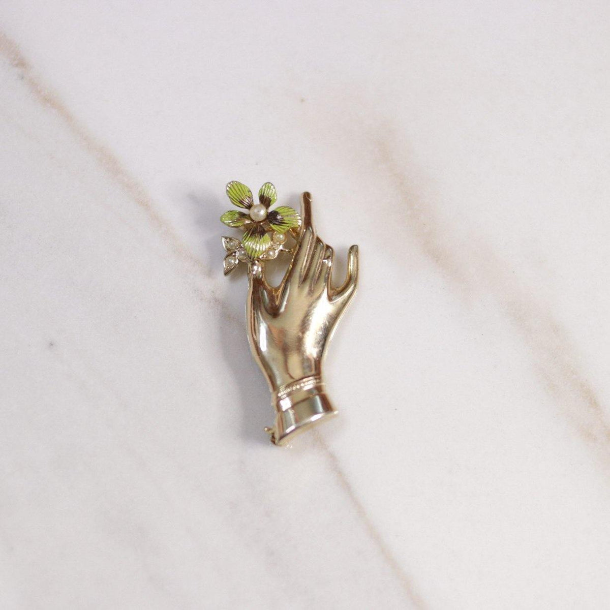 Vintage Hand with Flower Brooch