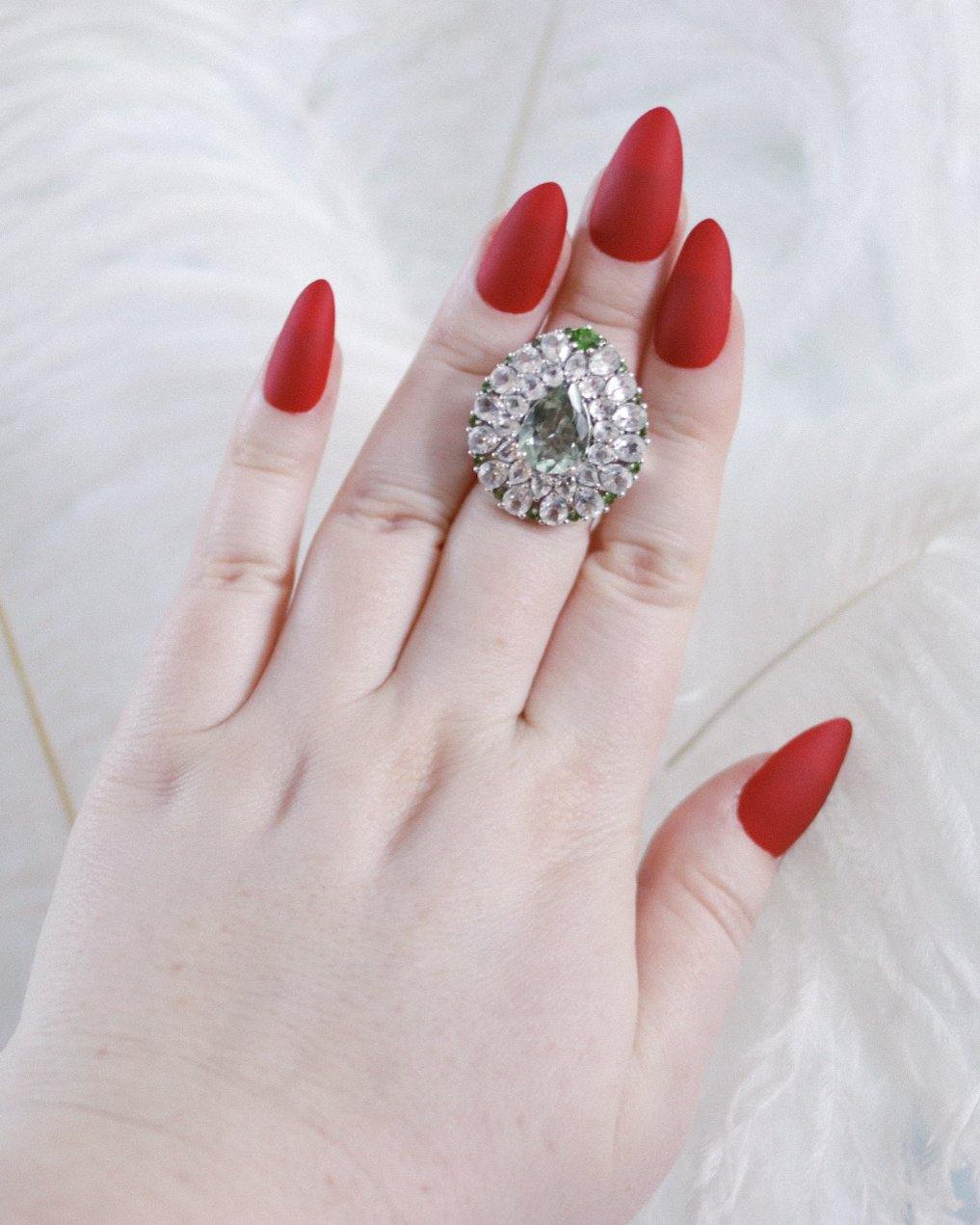 Vintage Aquamarine, White Topaz, Green Tourmaline Cocktail Statement Ring by Unsigned Beauty - Vintage Meet Modern Vintage Jewelry - Chicago, Illinois - #oldhollywoodglamour #vintagemeetmodern #designervintage #jewelrybox #antiquejewelry #vintagejewelry