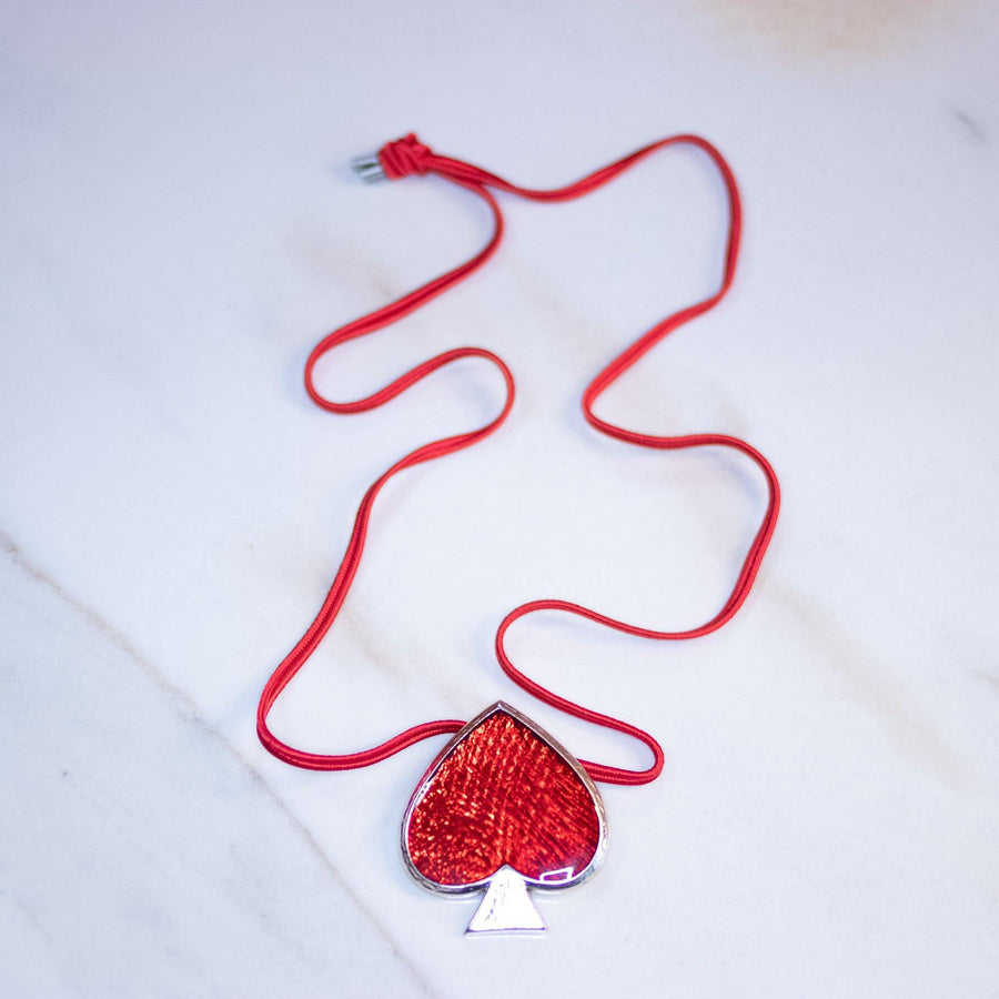 Vintage Yves Saint Laurent Red Spade Pendant Brooch by Yves Saint Laurent - Vintage Meet Modern Vintage Jewelry - Chicago, Illinois - #oldhollywoodglamour #vintagemeetmodern #designervintage #jewelrybox #antiquejewelry #vintagejewelry