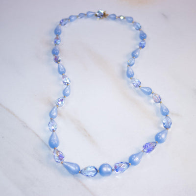 Vintage Blue Moonglow and Faceted Crystal Necklace by Unsigned Beauty - Vintage Meet Modern Vintage Jewelry - Chicago, Illinois - #oldhollywoodglamour #vintagemeetmodern #designervintage #jewelrybox #antiquejewelry #vintagejewelry