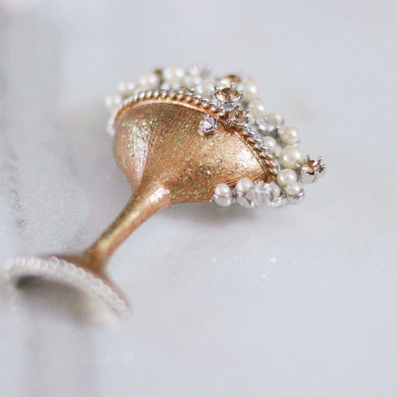 Vintage RJ Graziano Champagne Coupe with Rhinestones and Pearls Brooch by RJ Graziano - Vintage Meet Modern Vintage Jewelry - Chicago, Illinois - #oldhollywoodglamour #vintagemeetmodern #designervintage #jewelrybox #antiquejewelry #vintagejewelry