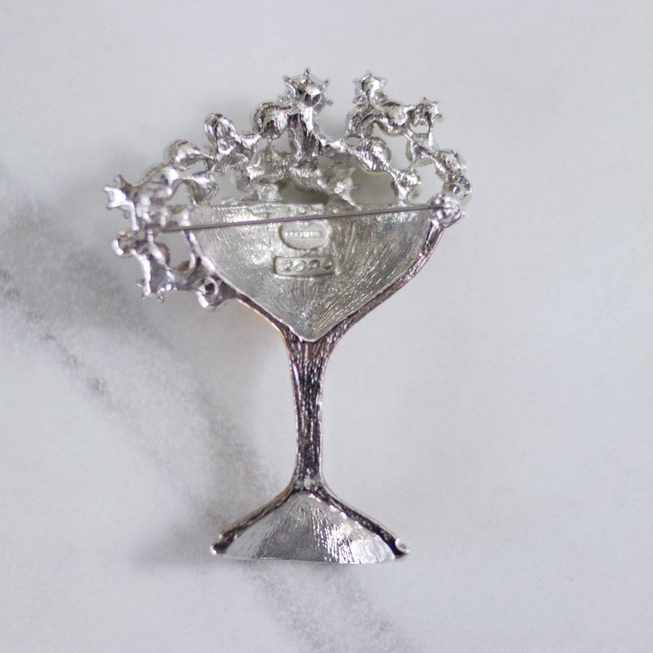 Vintage RJ Graziano Champagne Coupe with Rhinestones and Pearls Brooch by RJ Graziano - Vintage Meet Modern Vintage Jewelry - Chicago, Illinois - #oldhollywoodglamour #vintagemeetmodern #designervintage #jewelrybox #antiquejewelry #vintagejewelry