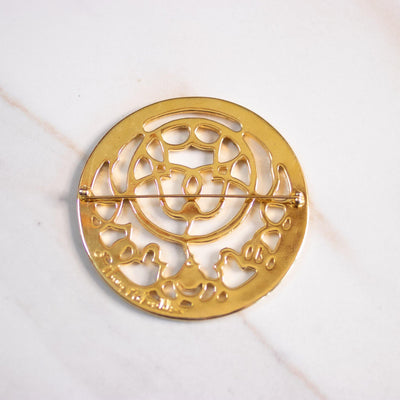 Vintage Mary McFadden Gold Medallion Brooch by Mary McFadden - Vintage Meet Modern Vintage Jewelry - Chicago, Illinois - #oldhollywoodglamour #vintagemeetmodern #designervintage #jewelrybox #antiquejewelry #vintagejewelry