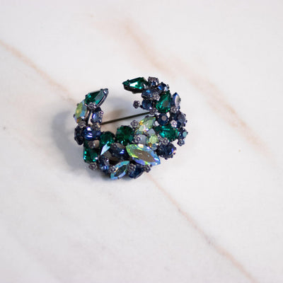Vintage Vintage Blue and Green Aurora Borealis with Silver Flower Brooch by Made in Austria - Vintage Meet Modern Vintage Jewelry - Chicago, Illinois - #oldhollywoodglamour #vintagemeetmodern #designervintage #jewelrybox #antiquejewelry #vintagejewelry